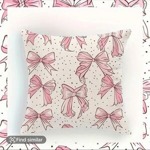 PINK BOW PATTERN THROW PILLOW! ADD YOUR OWN PILLOW OR PILLOW STUFFING! 2 PILLOWS
